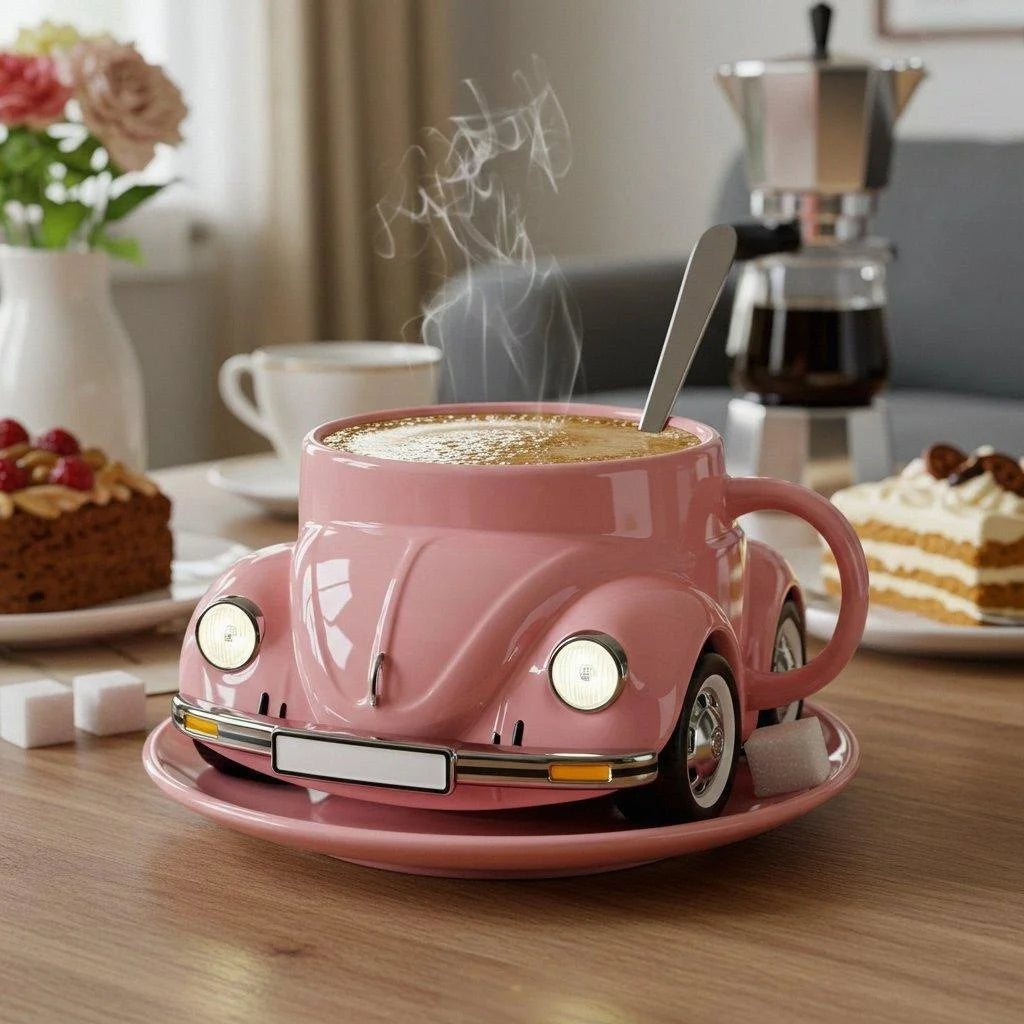 Skanto | RetroCar Keramik-Kaffeetasse – Einzigartiges 3D-Design für Kaffee & Tee