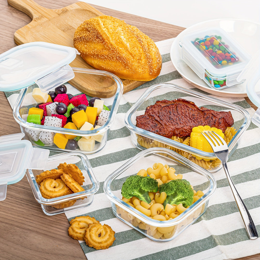 Skanto | 8er-Pack Glas-Lebensmittelbehälter – Luftdichte Meal Prep Bento Boxen mit auslaufsicheren Verschlussdeckeln, Mikrowellen-, Ofen-, Gefrier- & Spülmaschinenfest, BPA-frei