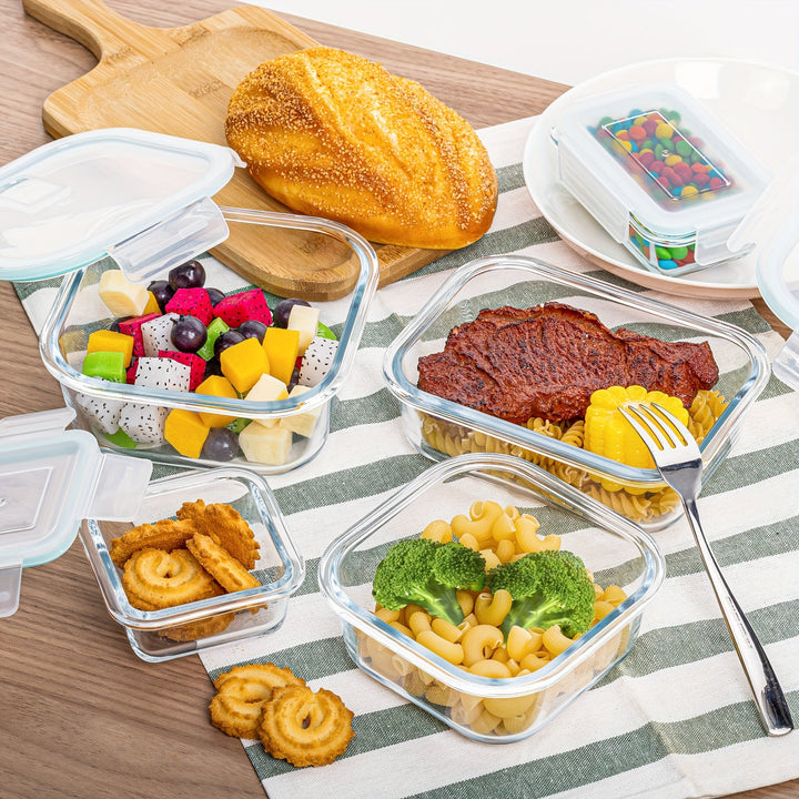 Skanto | 8er-Pack Glas-Lebensmittelbehälter – Luftdichte Meal Prep Bento Boxen mit auslaufsicheren Verschlussdeckeln, Mikrowellen-, Ofen-, Gefrier- & Spülmaschinenfest, BPA-frei