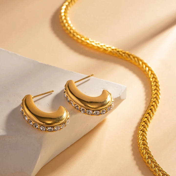 Skanto | 18K Gold Hypoallergene Edelstahl-Creolen mit klarem Zirkon