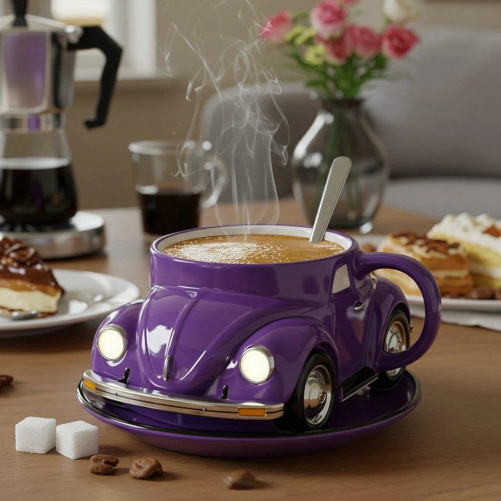 Skanto | RetroCar Keramik-Kaffeetasse – Einzigartiges 3D-Design für Kaffee & Tee