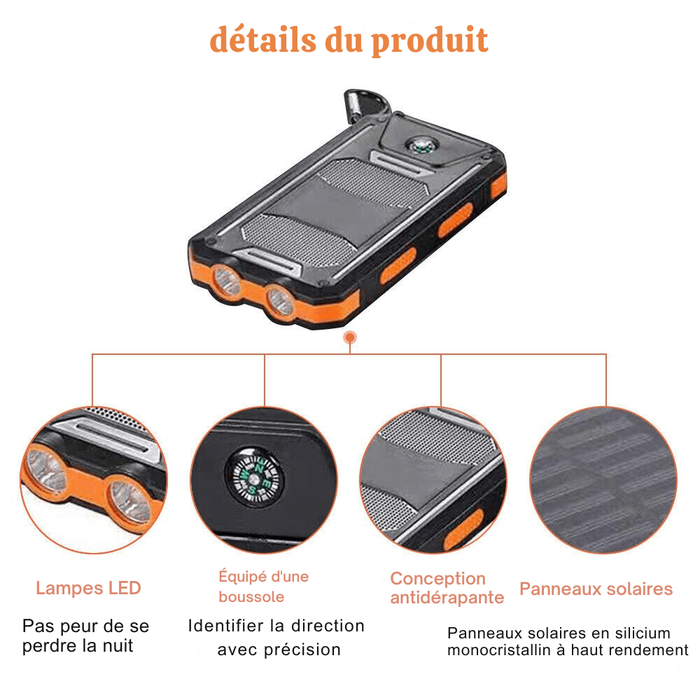 Skanto | Wasserdichte, stoßfeste Solar-Powerbank 10 000 mAh | Solar aufladbar