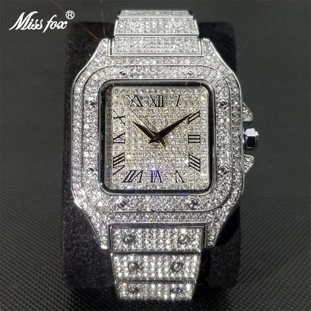 Skanto | MISSFOX Ice Out Quadratische Uhr für Herren
