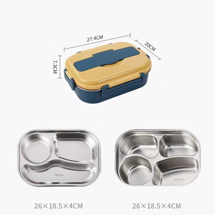 Skanto | Edelstahl-Lunchbox – Innenraum aus Edelstahl – 3 oder 4 Fächer mit Suppenschale – Wanduhr