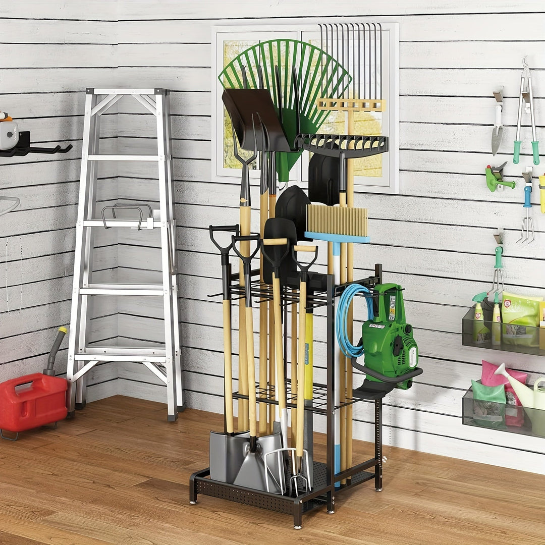 Skanto | Robuster Gartenständer aus schwarzem Metall – Langlebiger Outdoor-Werkzeug- und Schlauch-Organizer