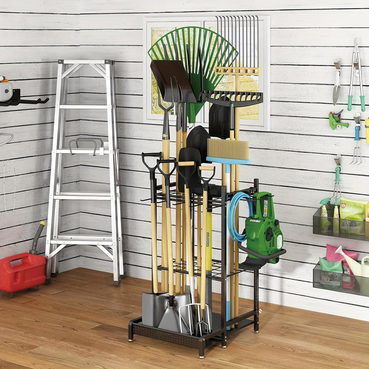 Skanto | Robuster Gartenständer aus schwarzem Metall – Langlebiger Outdoor-Werkzeug- und Schlauch-Organizer