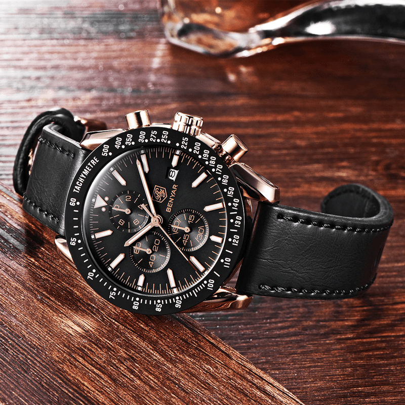 Skanto | Wasserabweisende Herren-Quarzuhr mit Lederarmband