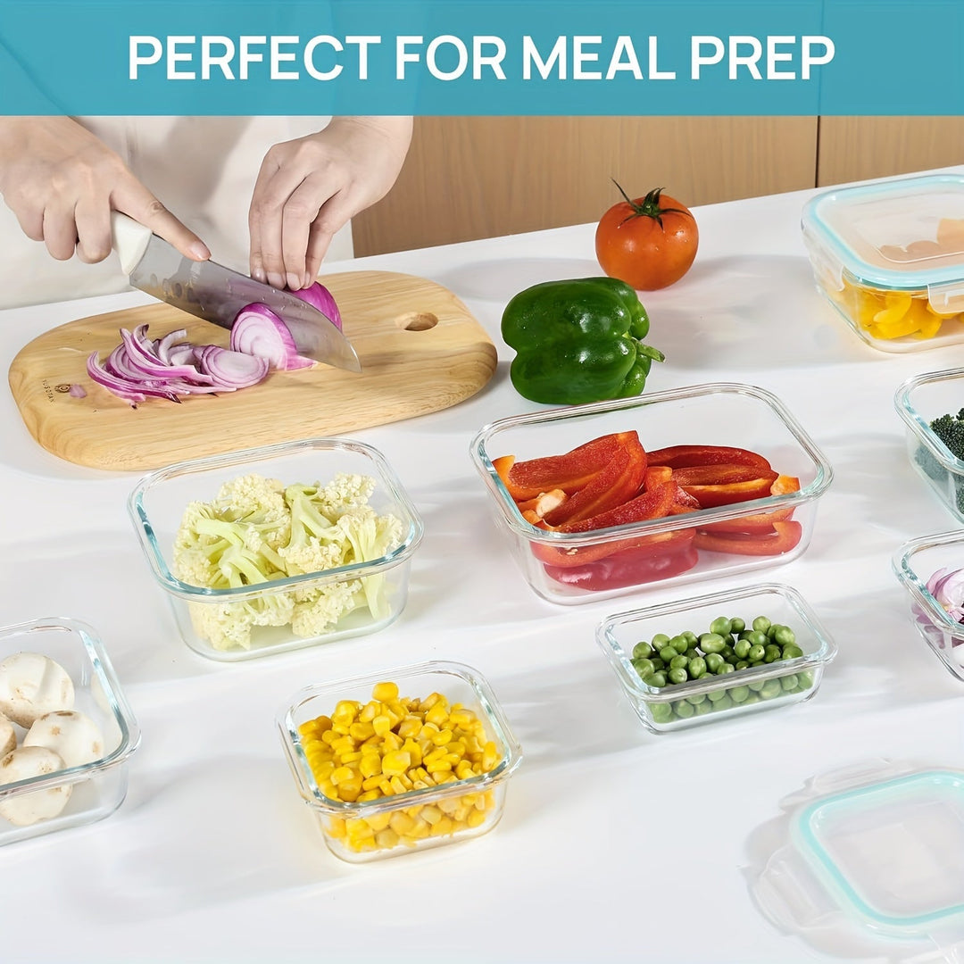 Skanto | 8er-Pack Glas-Lebensmittelbehälter – Luftdichte Meal Prep Bento Boxen mit auslaufsicheren Verschlussdeckeln, Mikrowellen-, Ofen-, Gefrier- & Spülmaschinenfest, BPA-frei