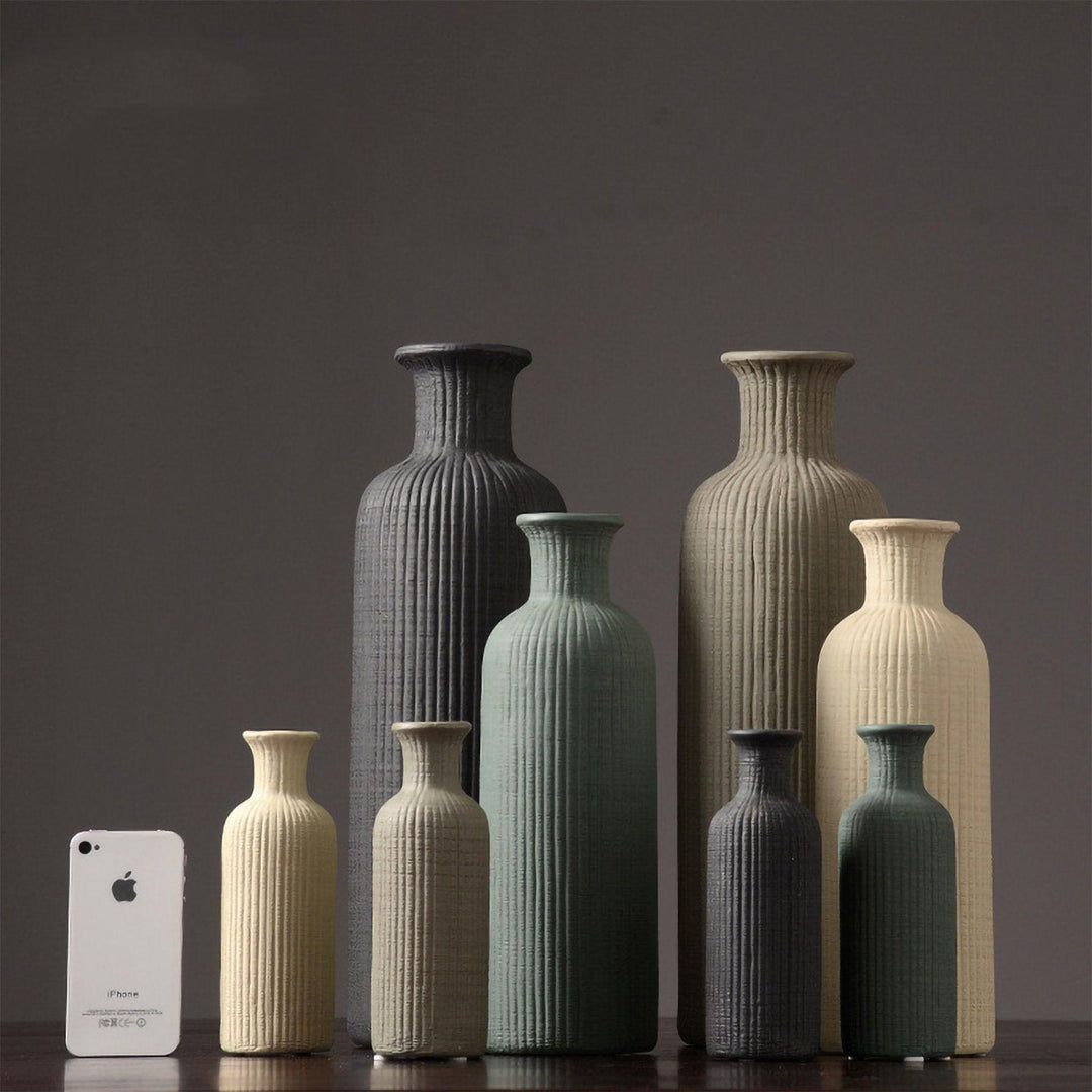 Skanto | Braun Beige Grau Keramik Blumenvase Topf │ Wohnaccessoire