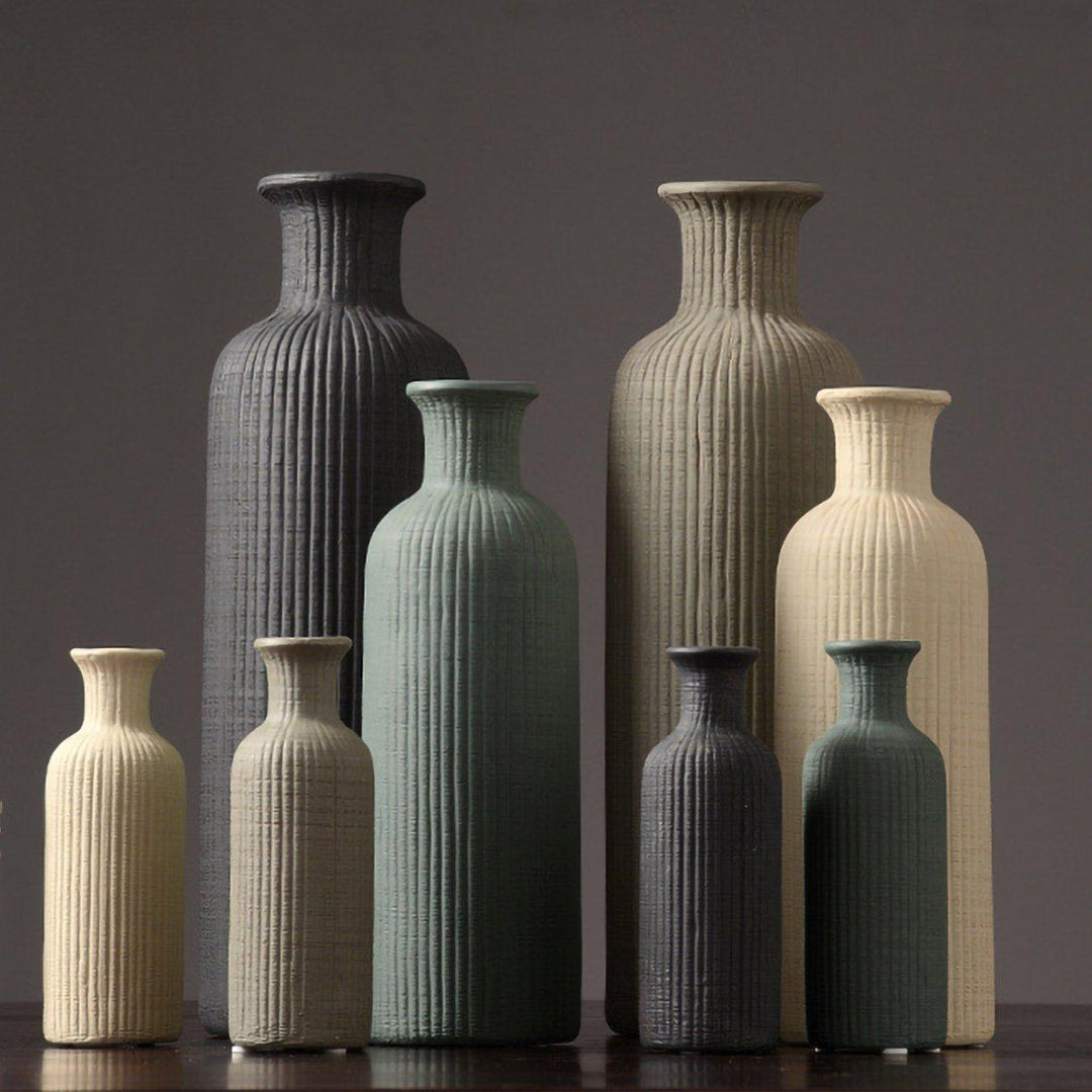 Skanto | Braun Beige Grau Keramik Blumenvase Topf │ Wohnaccessoire
