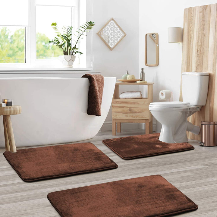 Skanto | VelvaLuxe 3-teiliges Memory Foam Badematten-Set – Rutschfest, saugfähig & waschbar