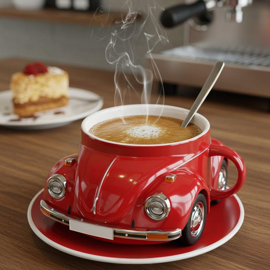 Skanto | RetroCar Keramik-Kaffeetasse – Einzigartiges 3D-Design für Kaffee & Tee