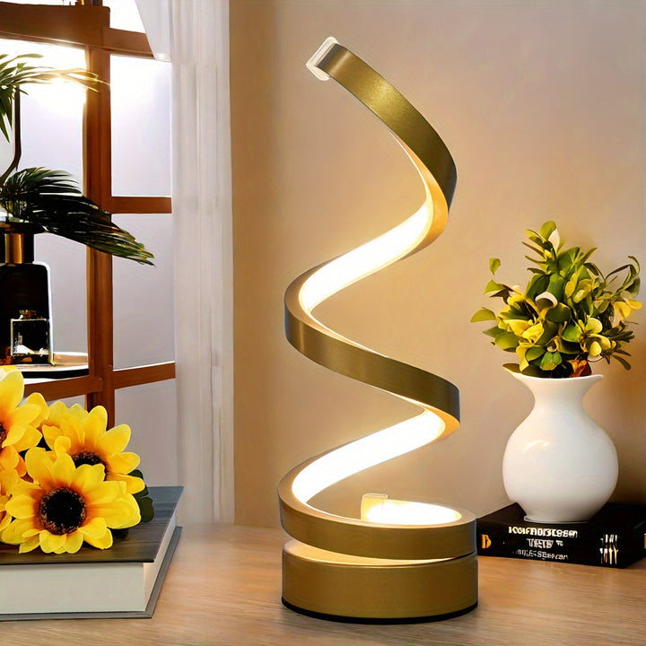 Skanto | Moderne Spiral-Tischlampe – Kreative LED-Schreibtischlampe mit sanftem warmem Licht, perfekt für Schlafzimmer-, Wohnzimmer- und Arbeitszimmer-Dekoration
