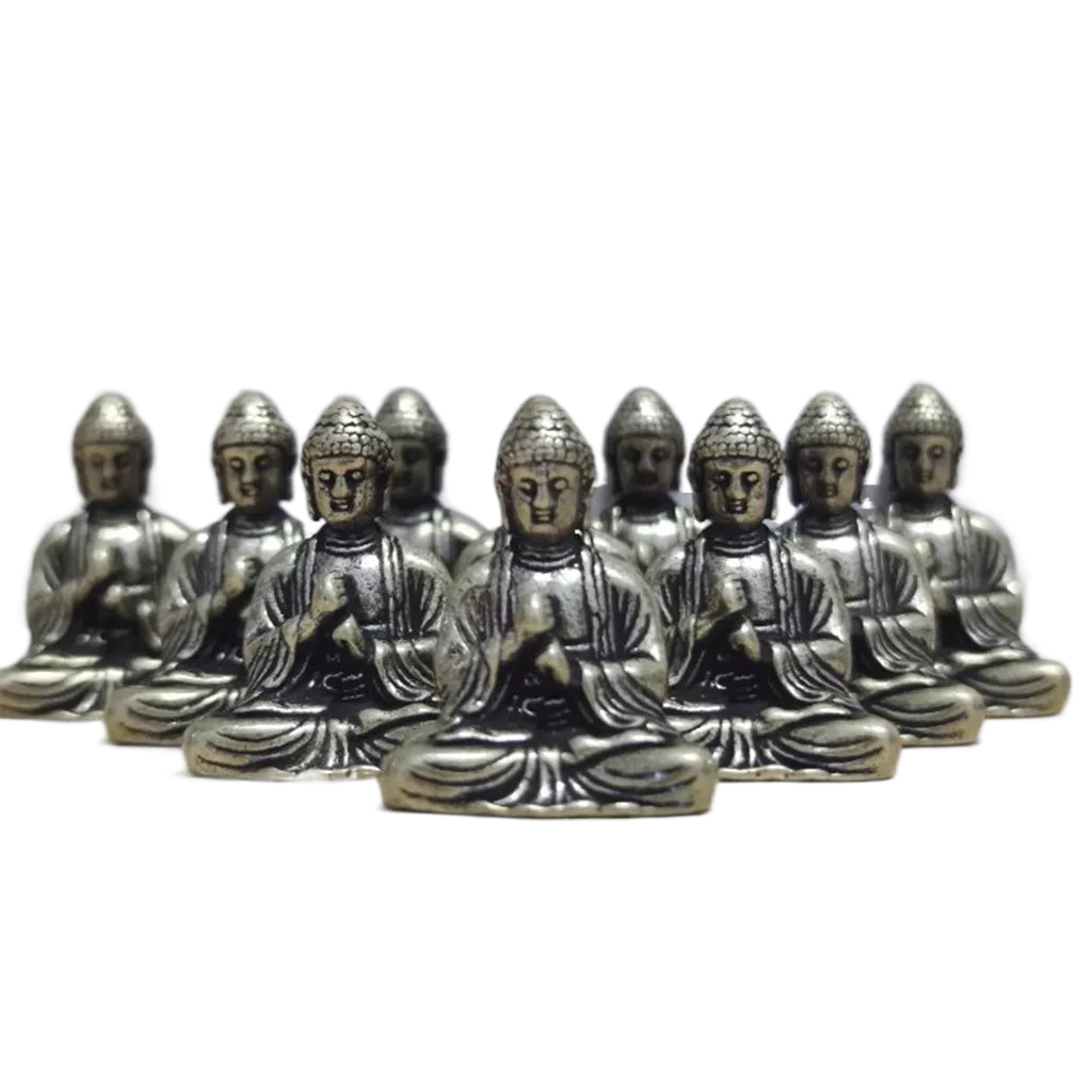 Skanto | 10-teilige Mini Messing Sitzende Buddha Statue Figur für Reisen Buddhismus Verehrung Home Office Schreibtisch Dekoration