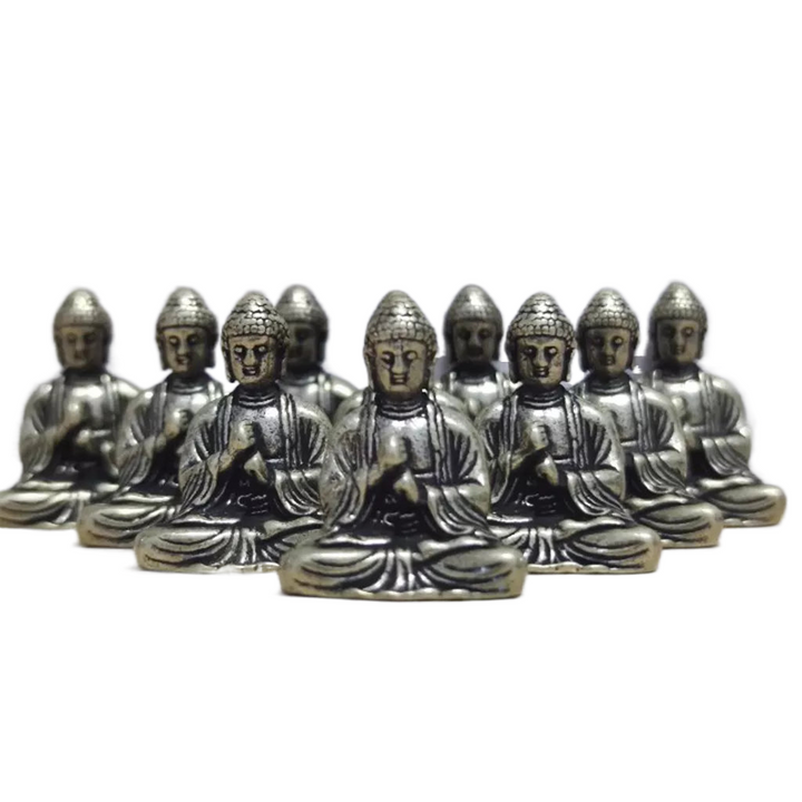 Skanto | 10-teilige Mini Messing Sitzende Buddha Statue Figur für Reisen Buddhismus Verehrung Home Office Schreibtisch Dekoration