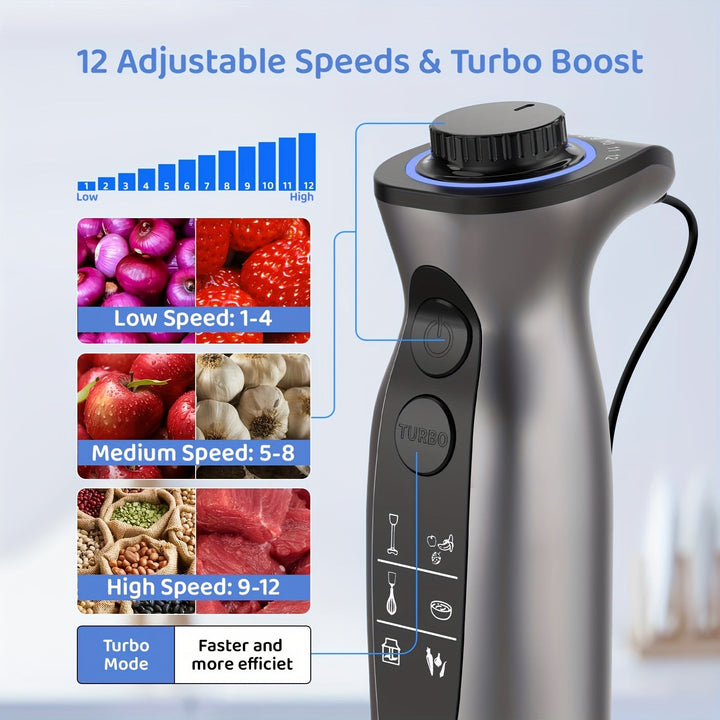 Skanto | 1000W Stabmixer – Handgehalten, leistungsstark, kratzfest, variable Geschwindigkeit und Turbomodus, leiser Betrieb, inklusive Messbecher, Zerkleinerer, Schneebesen, Milchaufschäumer
