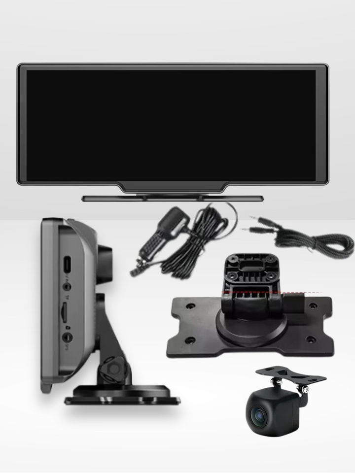 Skanto | Kabelloses CarPlay-Display mit integrierter 4K-Dashcam und optionaler Rückfahrkamera – 10.26" IPS-Bildschirm