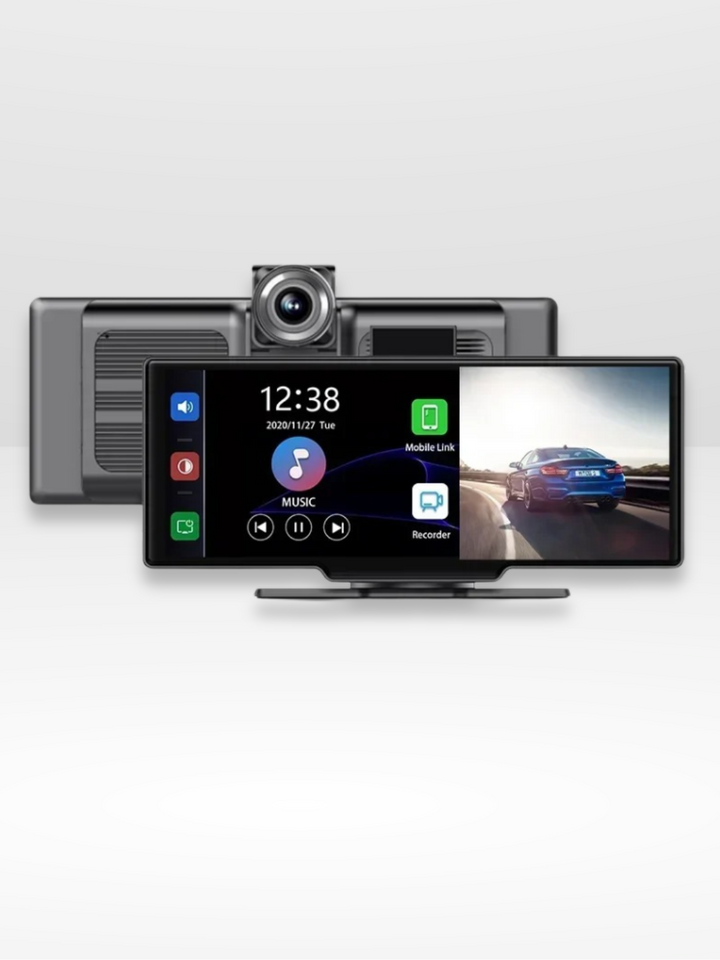 Skanto | Kabelloses CarPlay-Display mit integrierter 4K-Dashcam und optionaler Rückfahrkamera – 10.26" IPS-Bildschirm