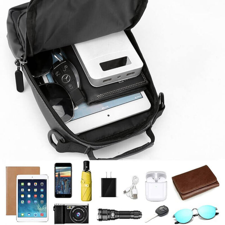 Skanto | Wasserdichte Oxford Umhängetasche, Anti-Diebstahl Sling Bag, USB-Ladefunktion & Multi-Pocket-Design