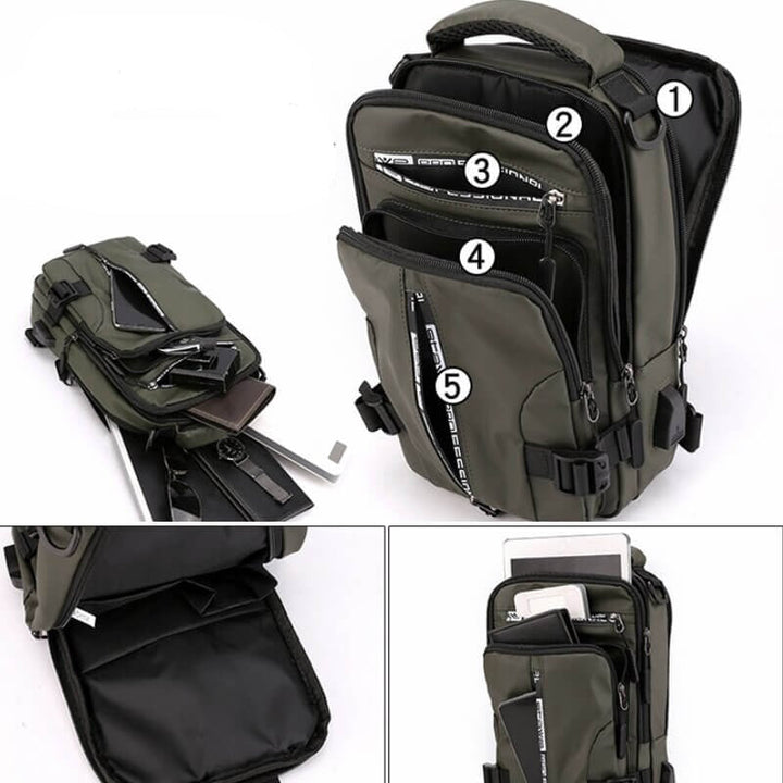 Skanto | Wasserdichte Oxford Umhängetasche, Anti-Diebstahl Sling Bag, USB-Ladefunktion & Multi-Pocket-Design
