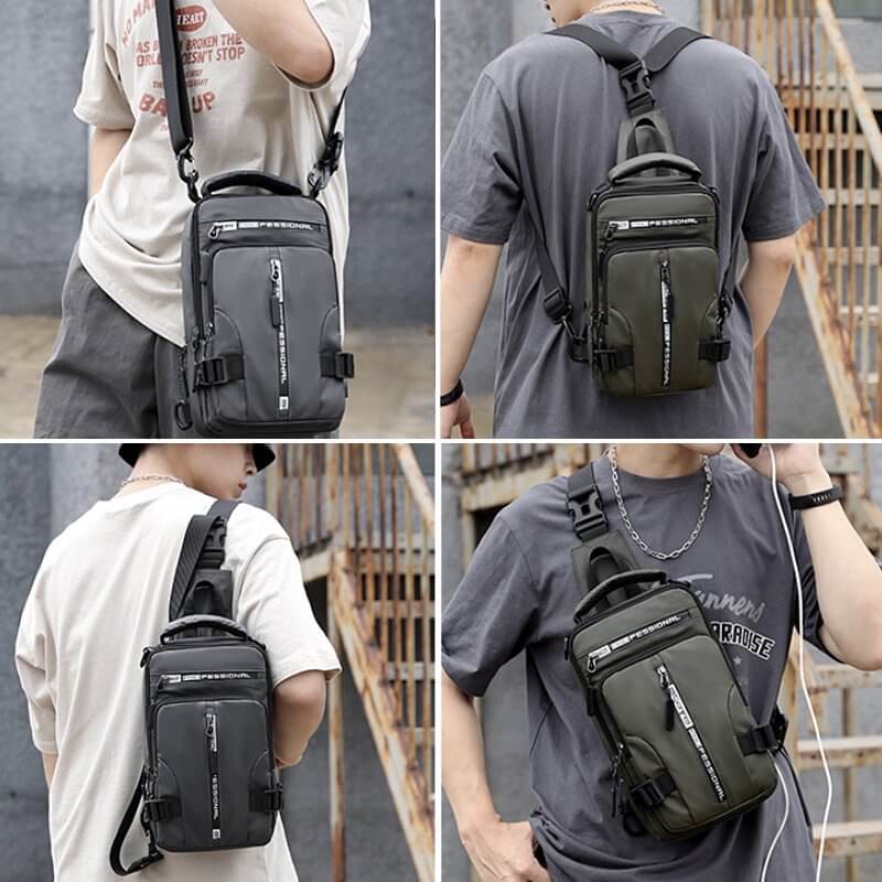 Skanto | Wasserdichte Oxford Umhängetasche, Anti-Diebstahl Sling Bag, USB-Ladefunktion & Multi-Pocket-Design