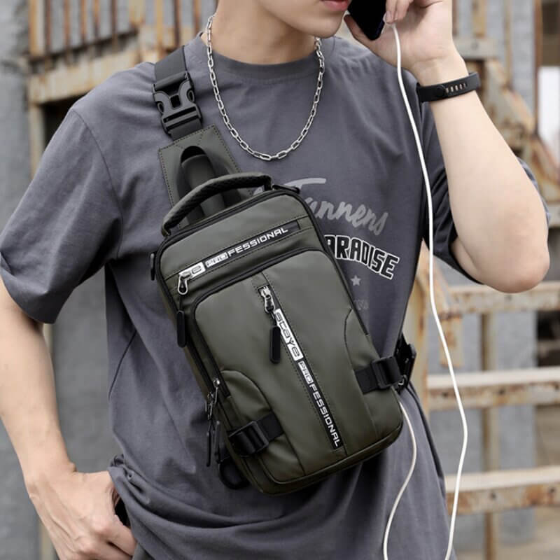 Skanto | Wasserdichte Oxford Umhängetasche, Anti-Diebstahl Sling Bag, USB-Ladefunktion & Multi-Pocket-Design