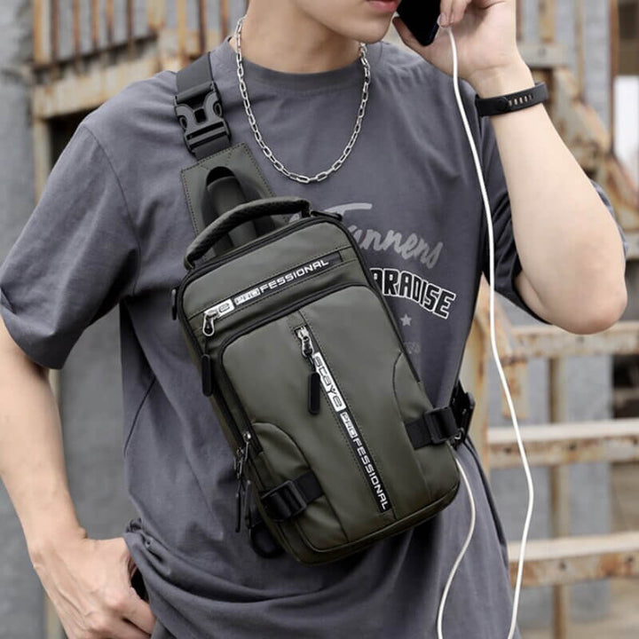 Skanto | Wasserdichte Oxford Umhängetasche, Anti-Diebstahl Sling Bag, USB-Ladefunktion & Multi-Pocket-Design