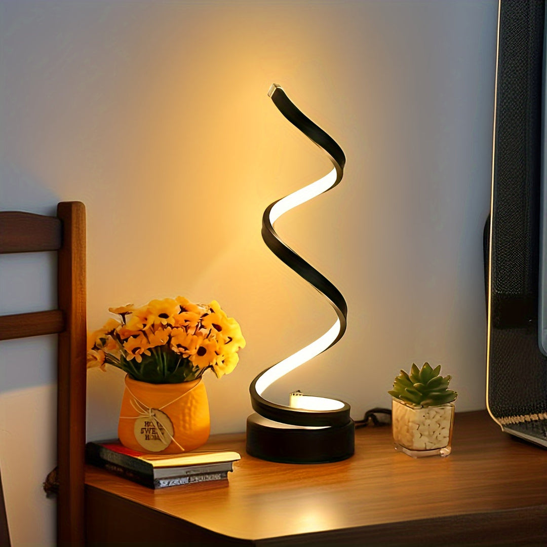Skanto | Moderne Spiral-Tischlampe – Kreative LED-Schreibtischlampe mit sanftem warmem Licht, perfekt für Schlafzimmer-, Wohnzimmer- und Arbeitszimmer-Dekoration