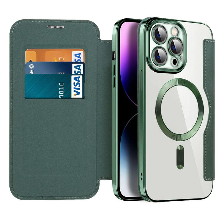 Skanto | Magnetische Leder-Klapphülle für iPhone 11–14 Serie