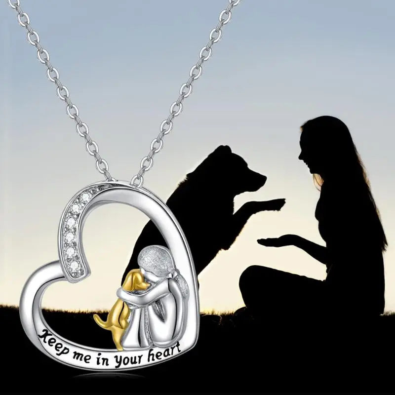 Skanto | SilverHeart | Halskette aus Sterlingsilber mit Herz-Hund und Zirkonia-Stein