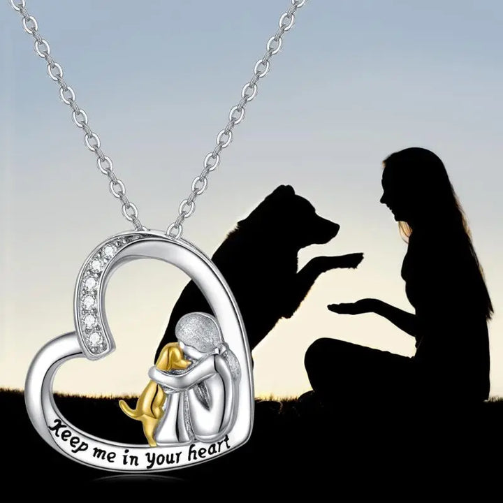 Skanto | SilverHeart | Halskette aus Sterlingsilber mit Herz-Hund und Zirkonia-Stein