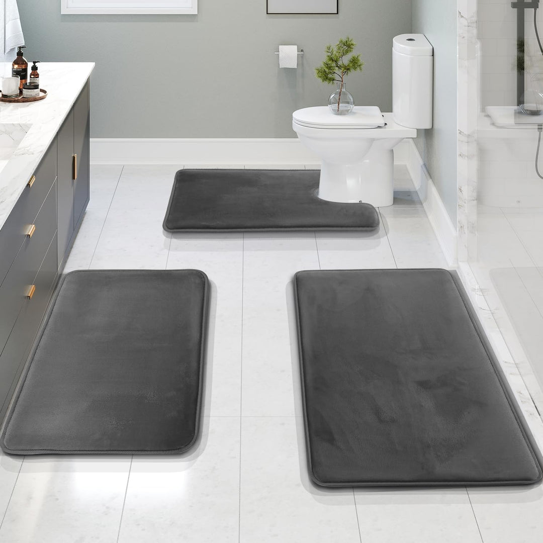 Skanto | VelvaLuxe 3-teiliges Memory Foam Badematten-Set – Rutschfest, saugfähig & waschbar