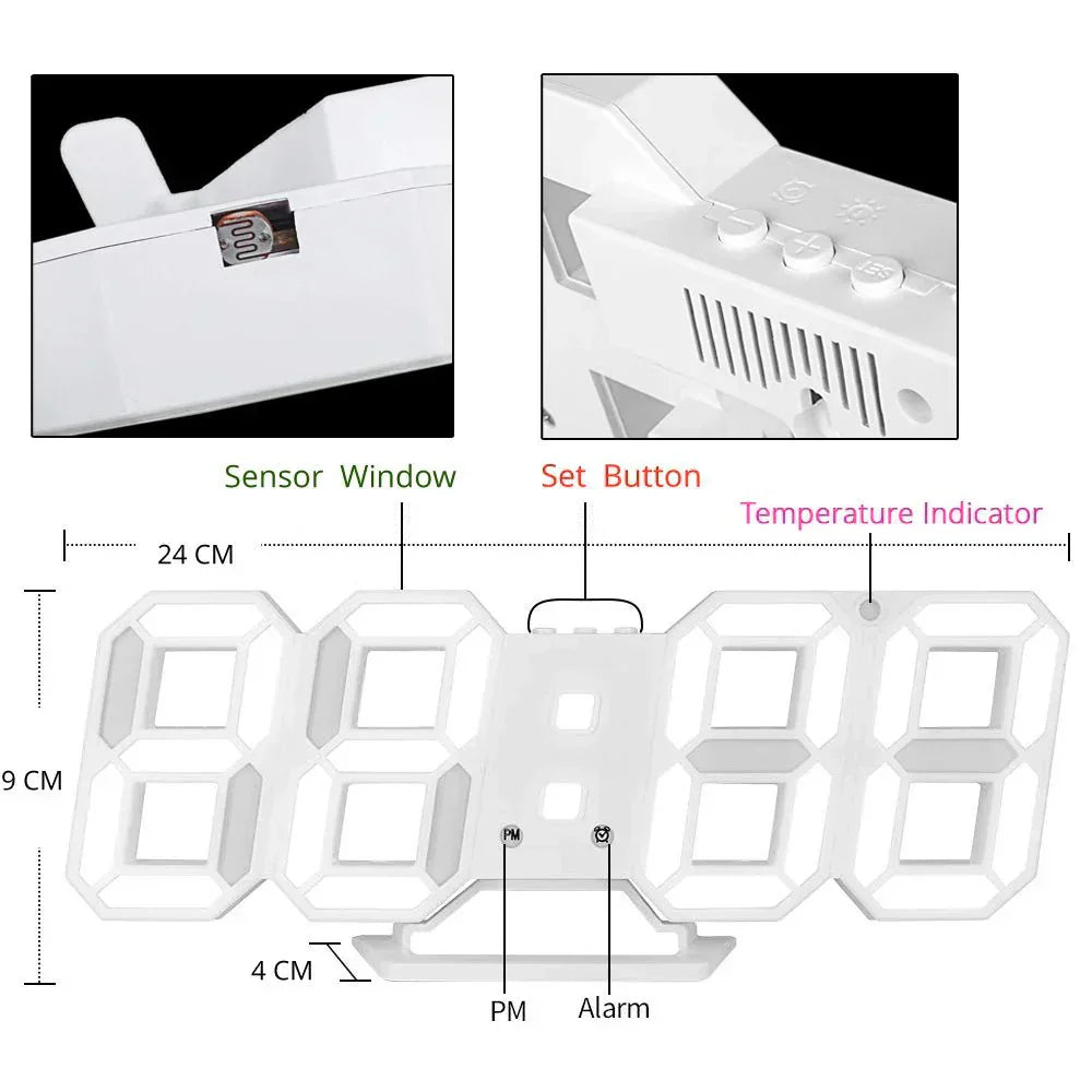 Skanto 3D LED Wanduhr | Moderne Digitaluhr | Dimmbares LED Licht | Stilvolle Wanddekoration