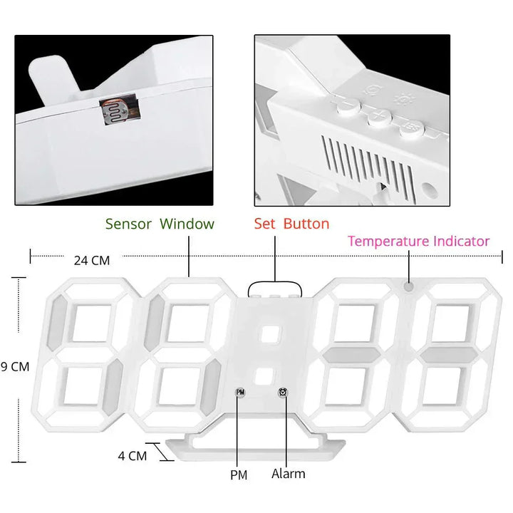 Skanto 3D LED Wanduhr | Moderne Digitaluhr | Dimmbares LED Licht | Stilvolle Wanddekoration