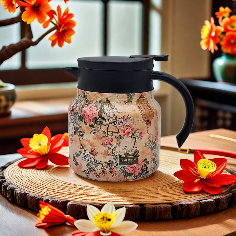 Skanto | Vintage Teekanne mit Blumenmuster – Integriertes Teesieb