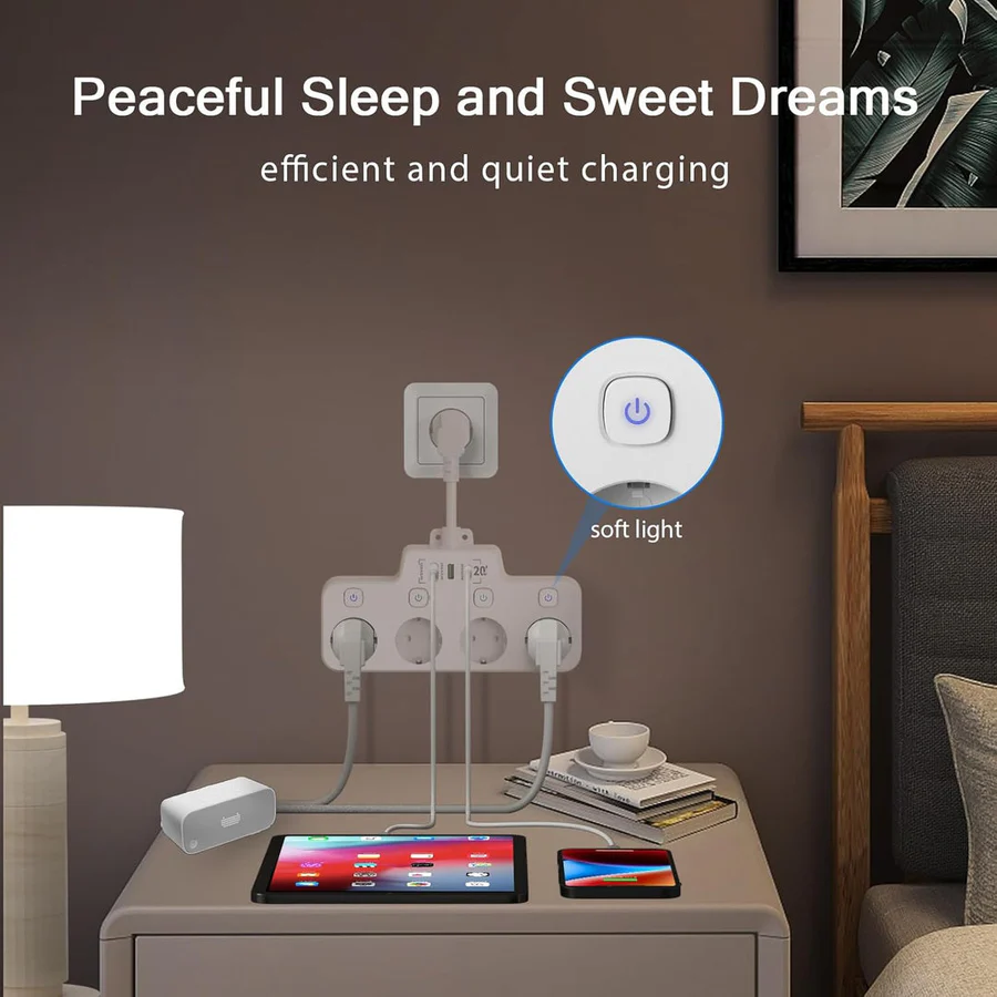 Skanto | Wandmontierte Steckdosenleiste mit Einzelschaltern, 2 USB A und 1 USB C