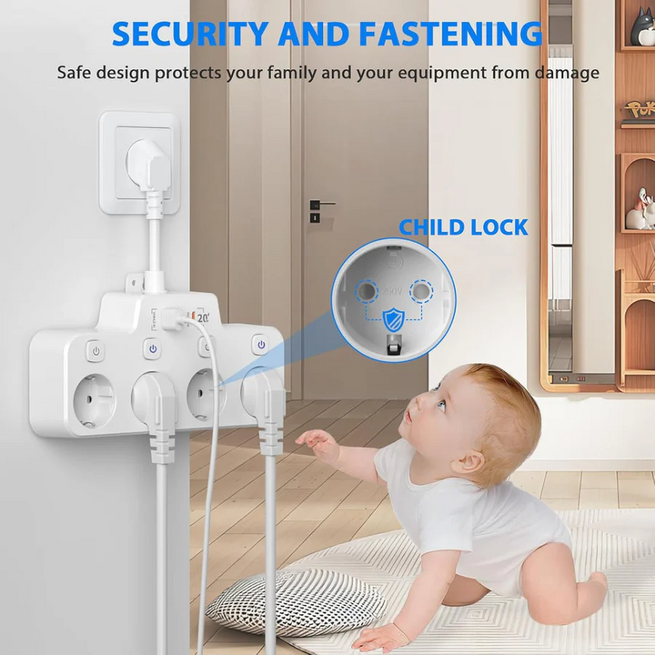 Skanto | Wandmontierte Steckdosenleiste mit Einzelschaltern, 2 USB A und 1 USB C