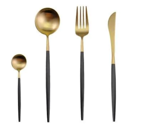 Skanto | LUXURIÖSES UNBEHANDELTES STAHL 24-TEILIGES GOLD-SILBER BESTECKSSET