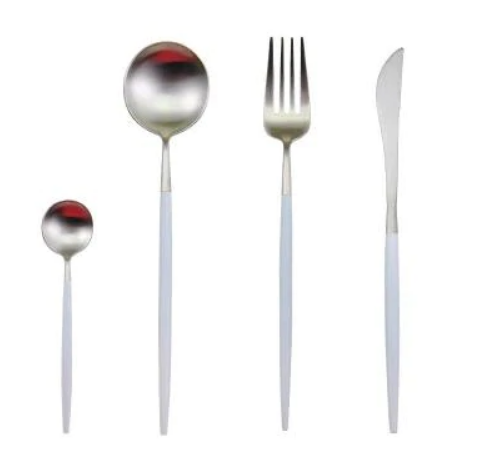 Skanto | LUXURIÖSES UNBEHANDELTES STAHL 24-TEILIGES GOLD-SILBER BESTECKSSET