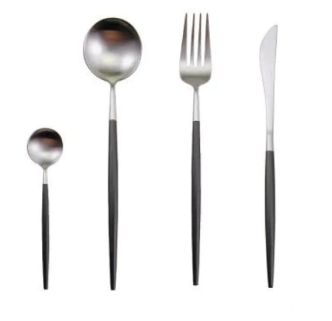 Skanto | LUXURIÖSES UNBEHANDELTES STAHL 24-TEILIGES GOLD-SILBER BESTECKSSET