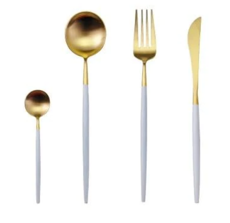 Skanto | LUXURIÖSES UNBEHANDELTES STAHL 24-TEILIGES GOLD-SILBER BESTECKSSET