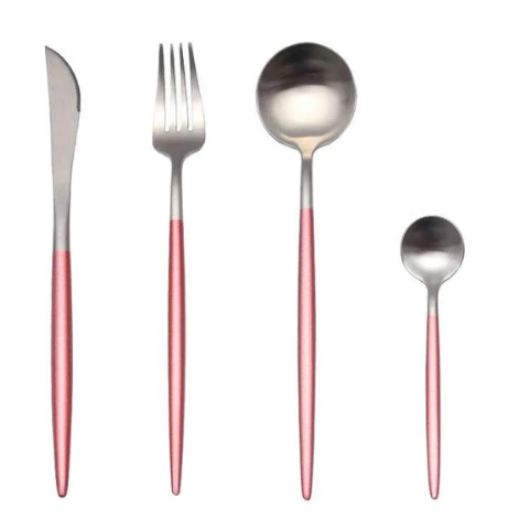 Skanto | LUXURIÖSES UNBEHANDELTES STAHL 24-TEILIGES GOLD-SILBER BESTECKSSET