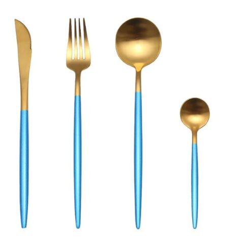 Skanto | LUXURIÖSES UNBEHANDELTES STAHL 24-TEILIGES GOLD-SILBER BESTECKSSET