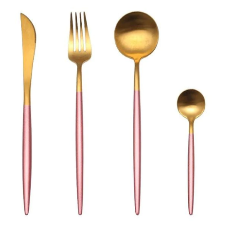 Skanto | LUXURIÖSES UNBEHANDELTES STAHL 24-TEILIGES GOLD-SILBER BESTECKSSET