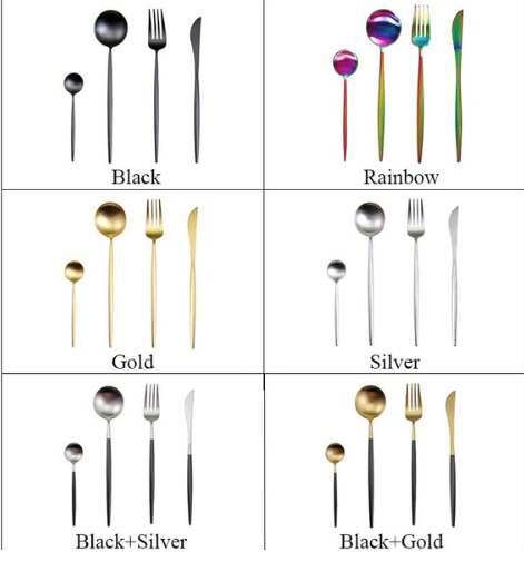 Skanto | LUXURIÖSES UNBEHANDELTES STAHL 24-TEILIGES GOLD-SILBER BESTECKSSET
