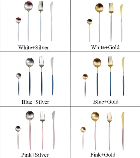Skanto | LUXURIÖSES UNBEHANDELTES STAHL 24-TEILIGES GOLD-SILBER BESTECKSSET