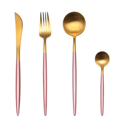 Skanto | LUXURIÖSES UNBEHANDELTES STAHL 24-TEILIGES GOLD-SILBER BESTECKSSET