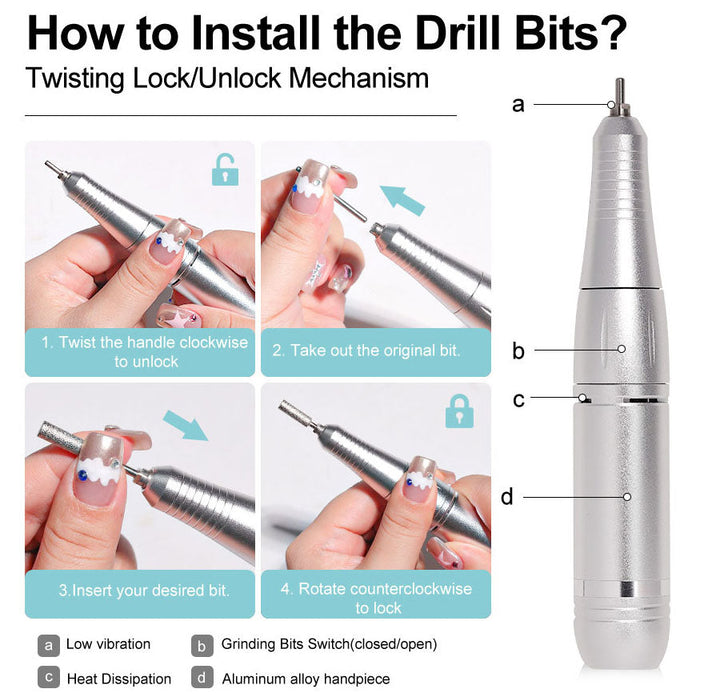 Skanto | ProNail 45000RPM Elektrische Nagelfeile – Tragbare, wiederaufladbare E-Feile für Maniküre & Acrylnägel | Geräuscharm