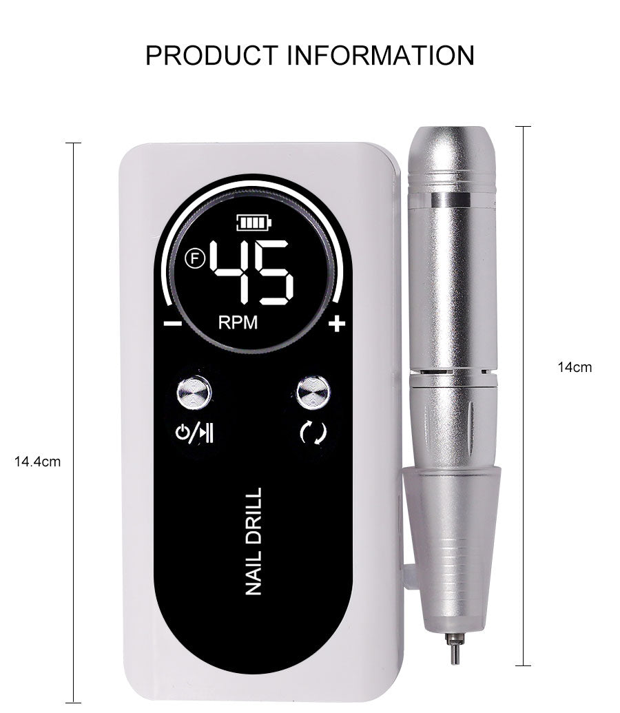 Skanto | ProNail 45000RPM Elektrische Nagelfeile – Tragbare, wiederaufladbare E-Feile für Maniküre & Acrylnägel | Geräuscharm