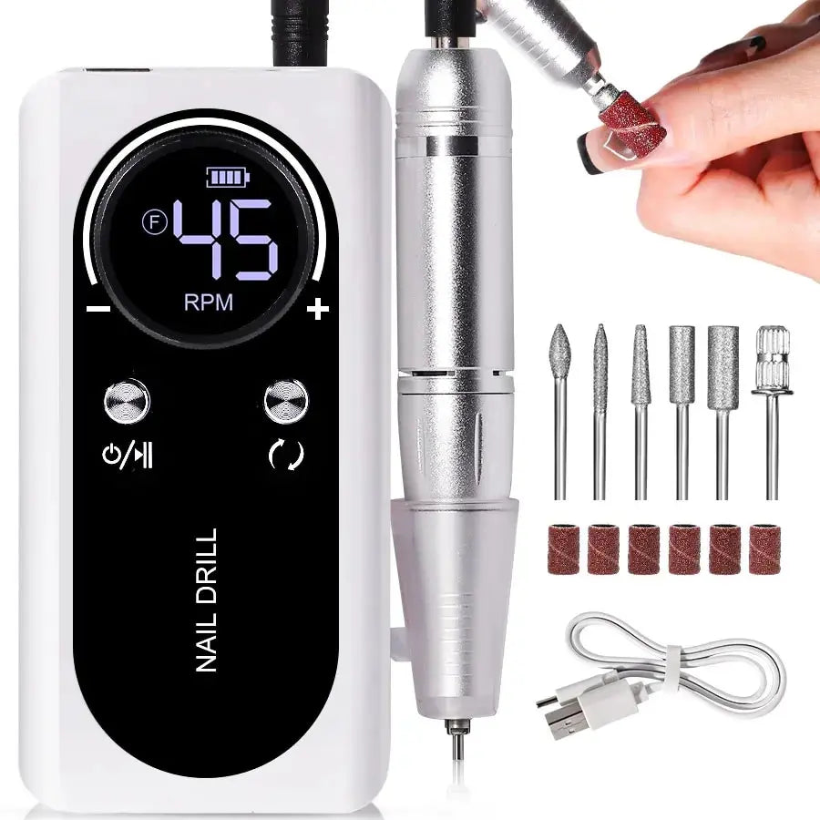 Skanto | ProNail 45000RPM Elektrische Nagelfeile – Tragbare, wiederaufladbare E-Feile für Maniküre & Acrylnägel | Geräuscharm